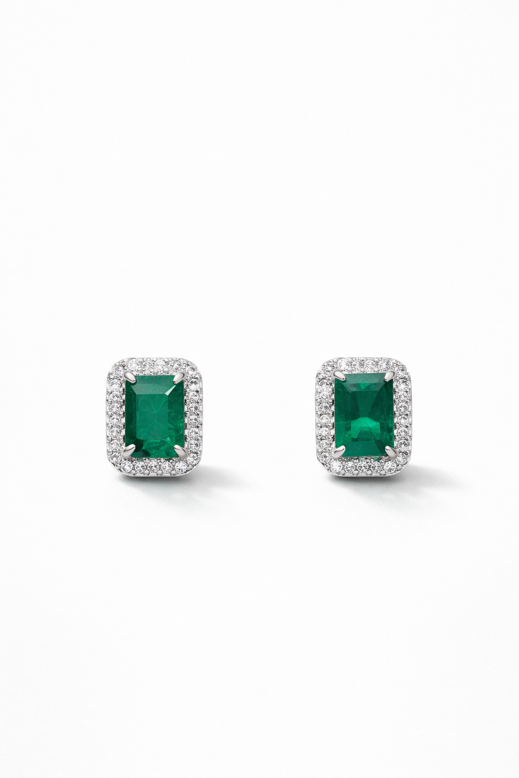 Halo Earrings With Lab Grown Diamonds & Emerald 2.5 Carats