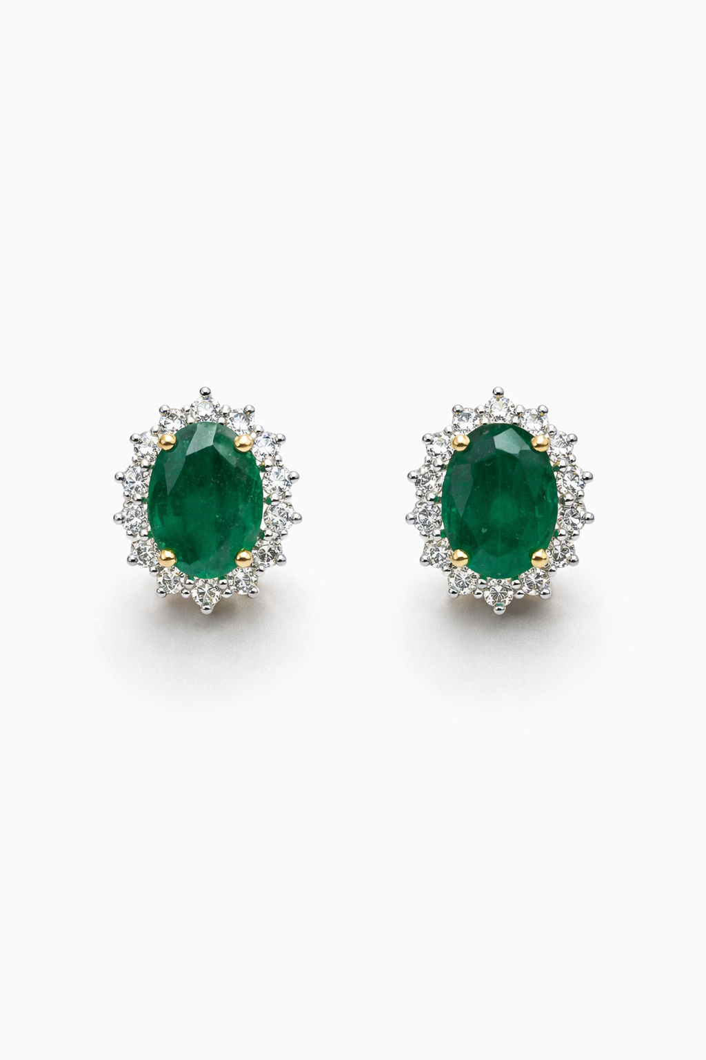Halo Oval Earrings With Lab Grown Diamonds & Emerald 3.0 Carats