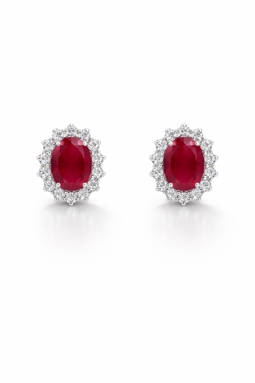 Halo Oval Earrings With Lab Grown Diamonds & Rubies 3.0 Carats