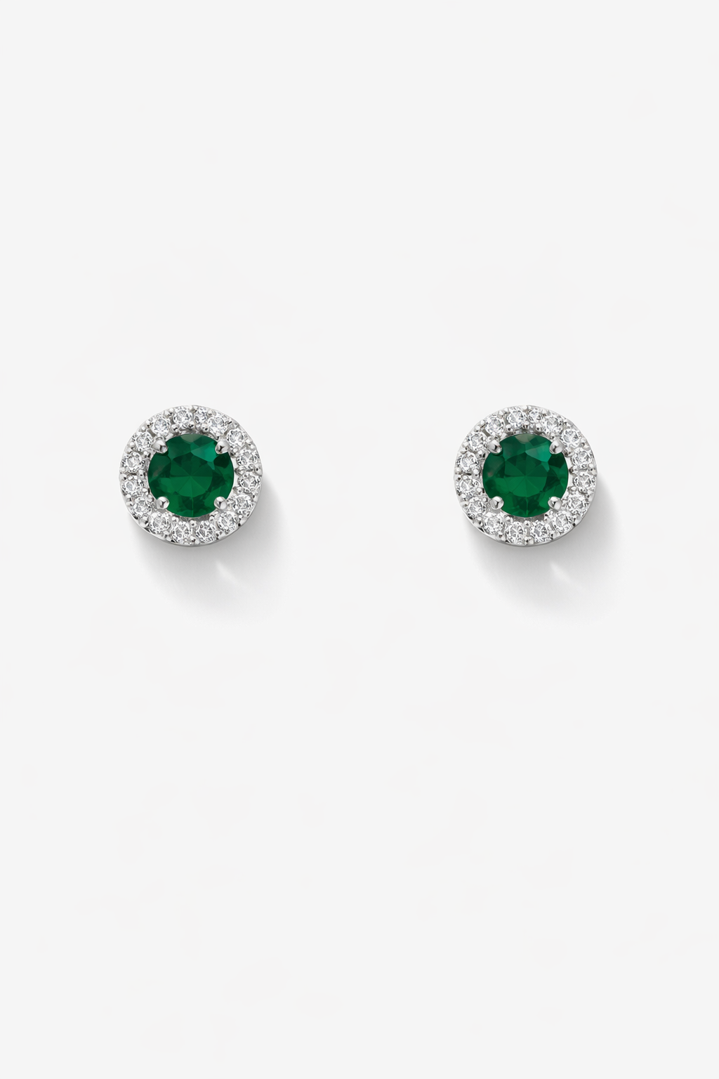 Halo Round Earrings With Lab Grown Diamonds & Emeralds 2.0 Carats
