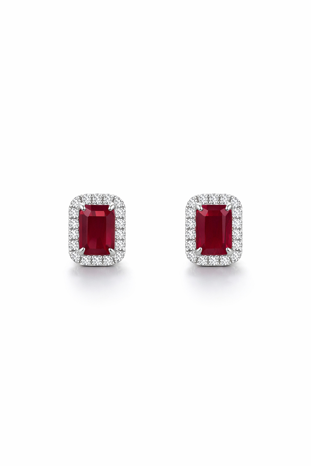 Halo Earrings With Lab Grown Diamonds & Rubies 2.5 Carats