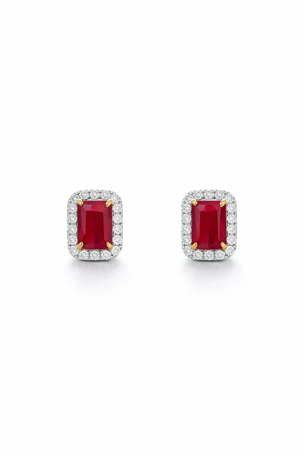 Halo Earrings With Lab Grown Diamonds & Rubies 2.5 Carats