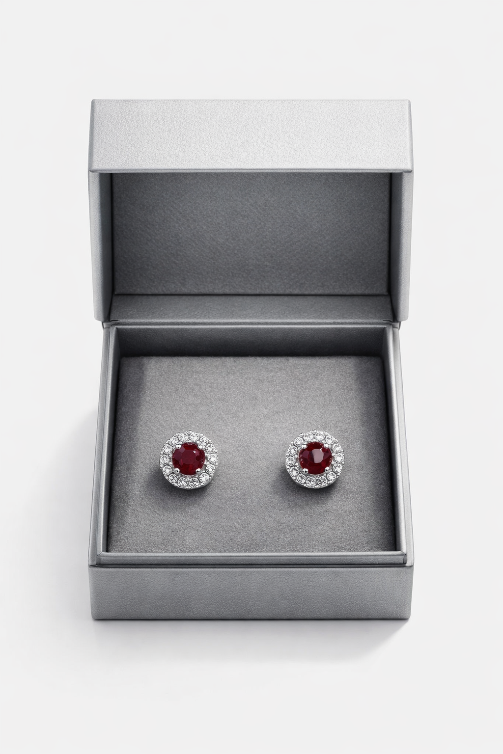 Halo Round Earrings With Lab Grown Diamonds & Rubies 1.7 Carats