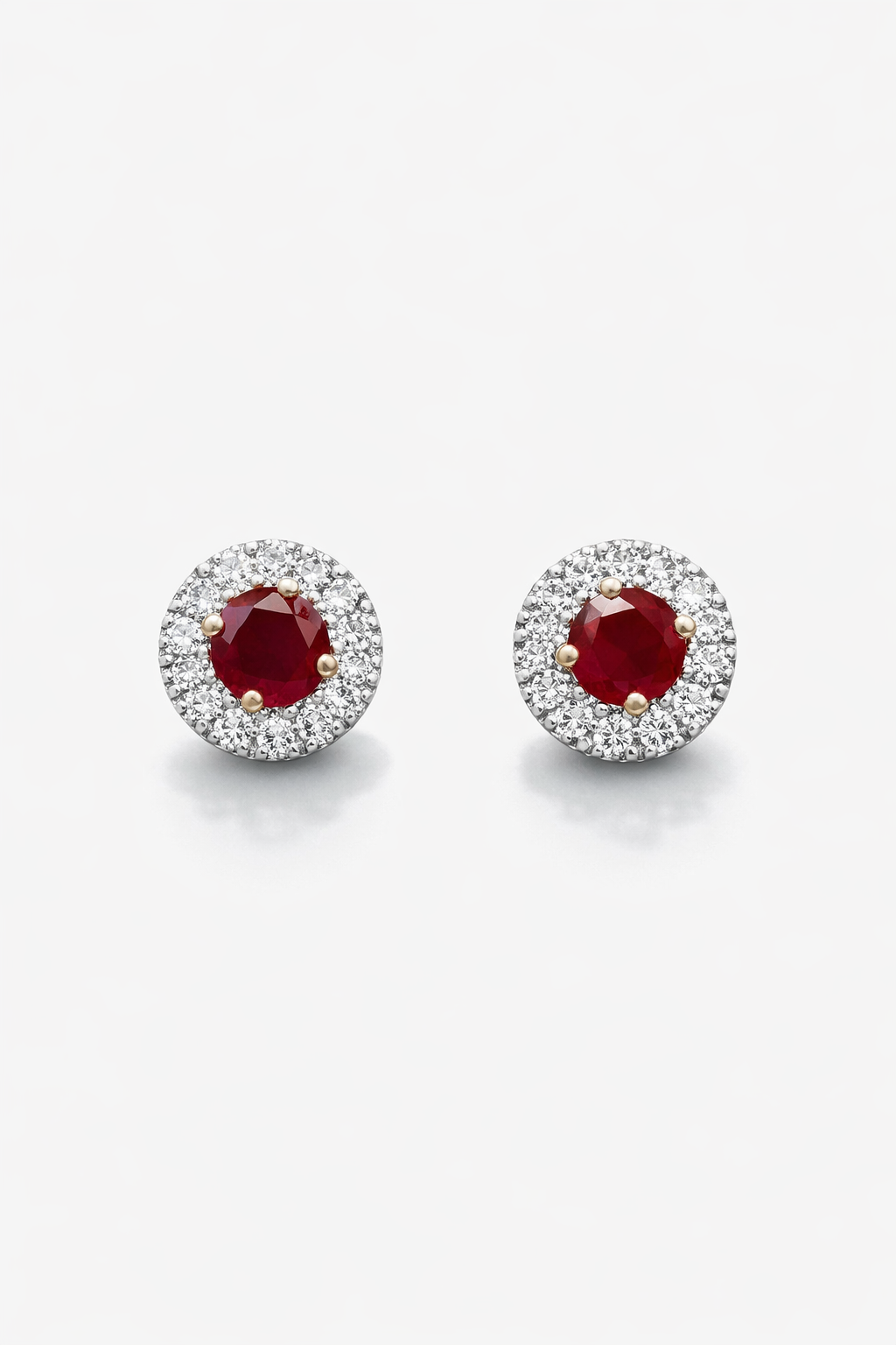 Halo Round Earrings With Lab Grown Diamonds & Rubies 1.7 Carats