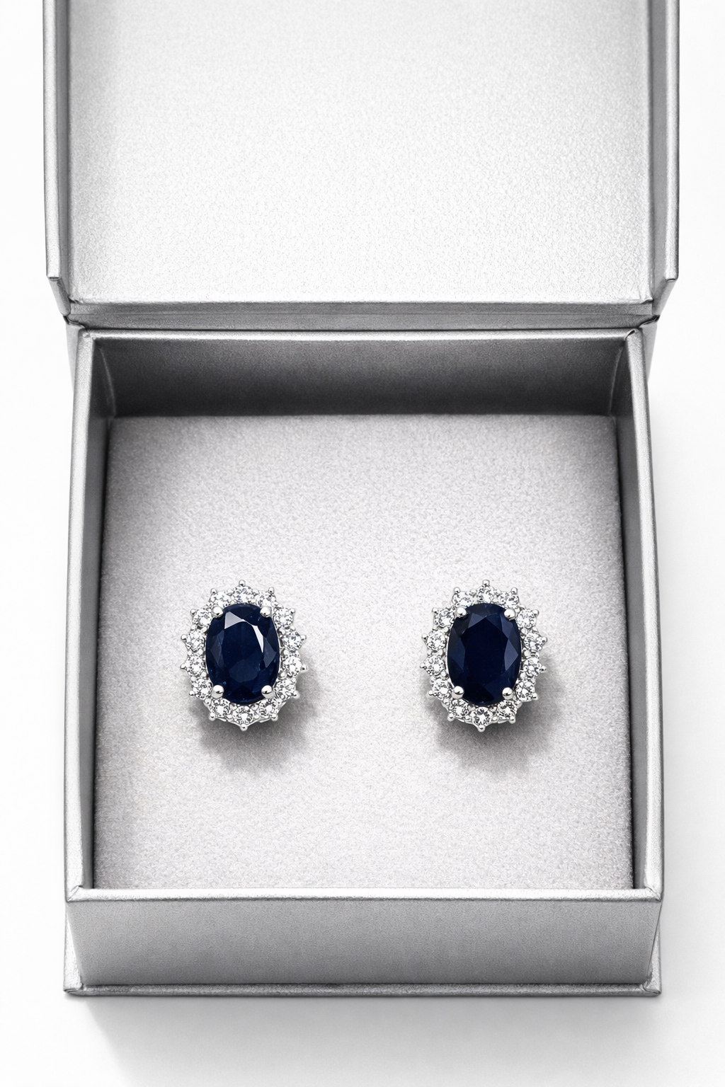 Halo Oval Earrings With Lab Grown Diamonds & Sapphires 3.0 Carats