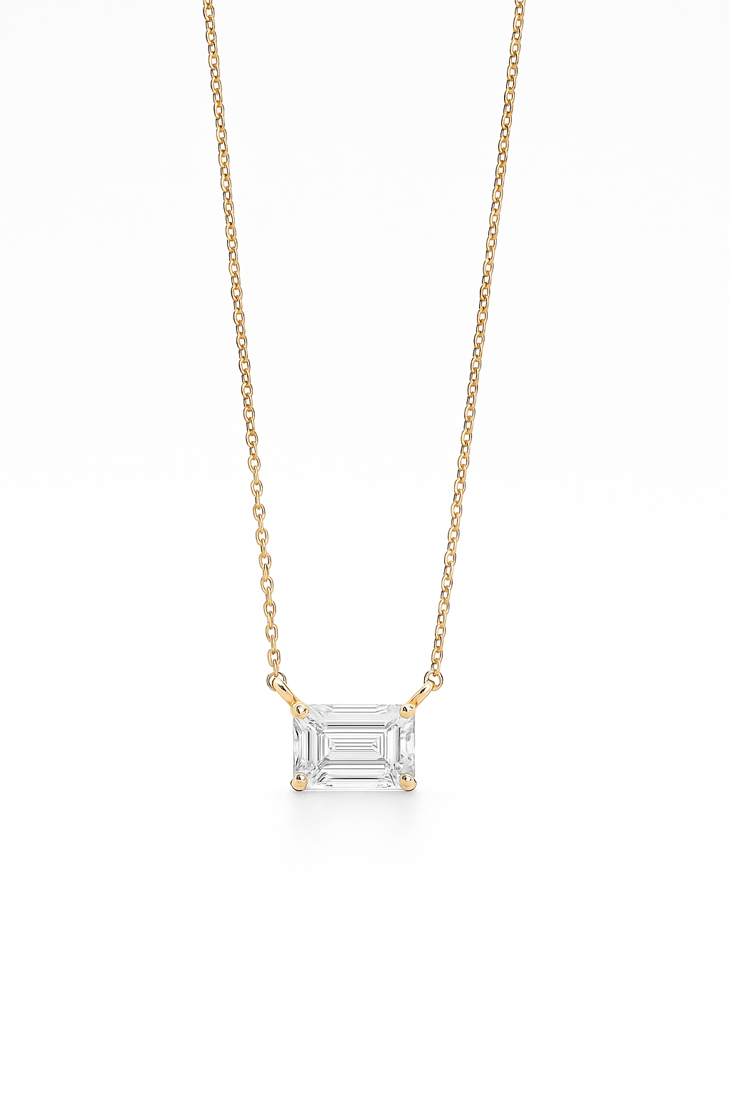 Lab Grown Solitary Necklace Emerald Shape 3.0 Carats