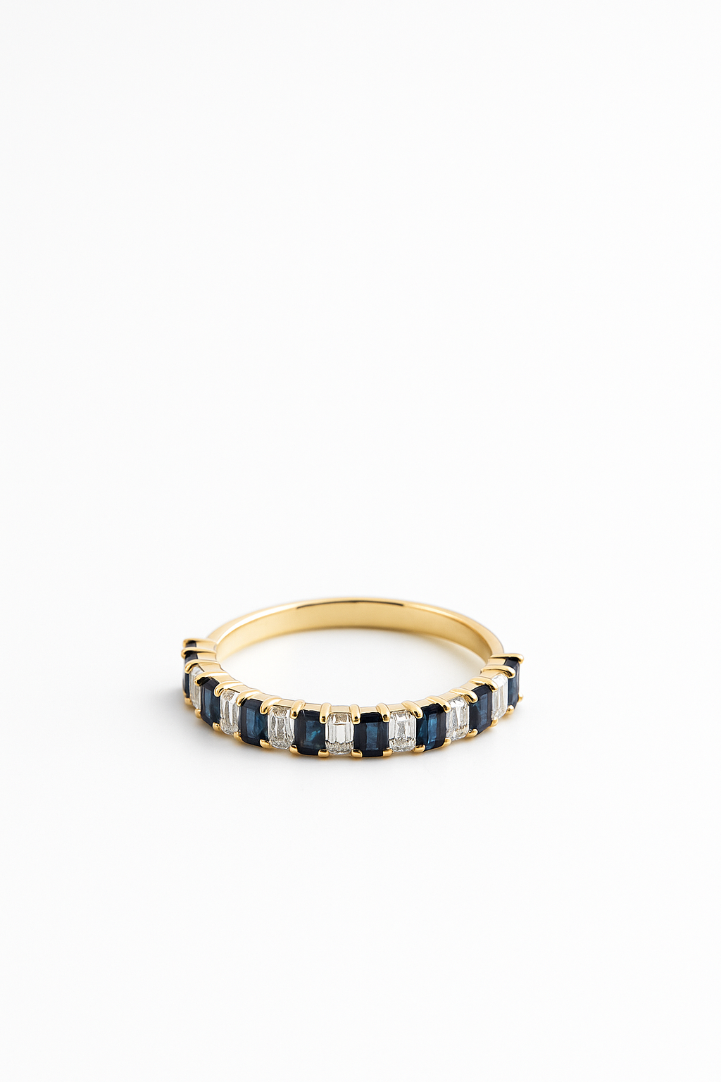 Emerald Cut Half Eternity Ring With Sapphire and Lab Grown Diamonds 1.4 Carats