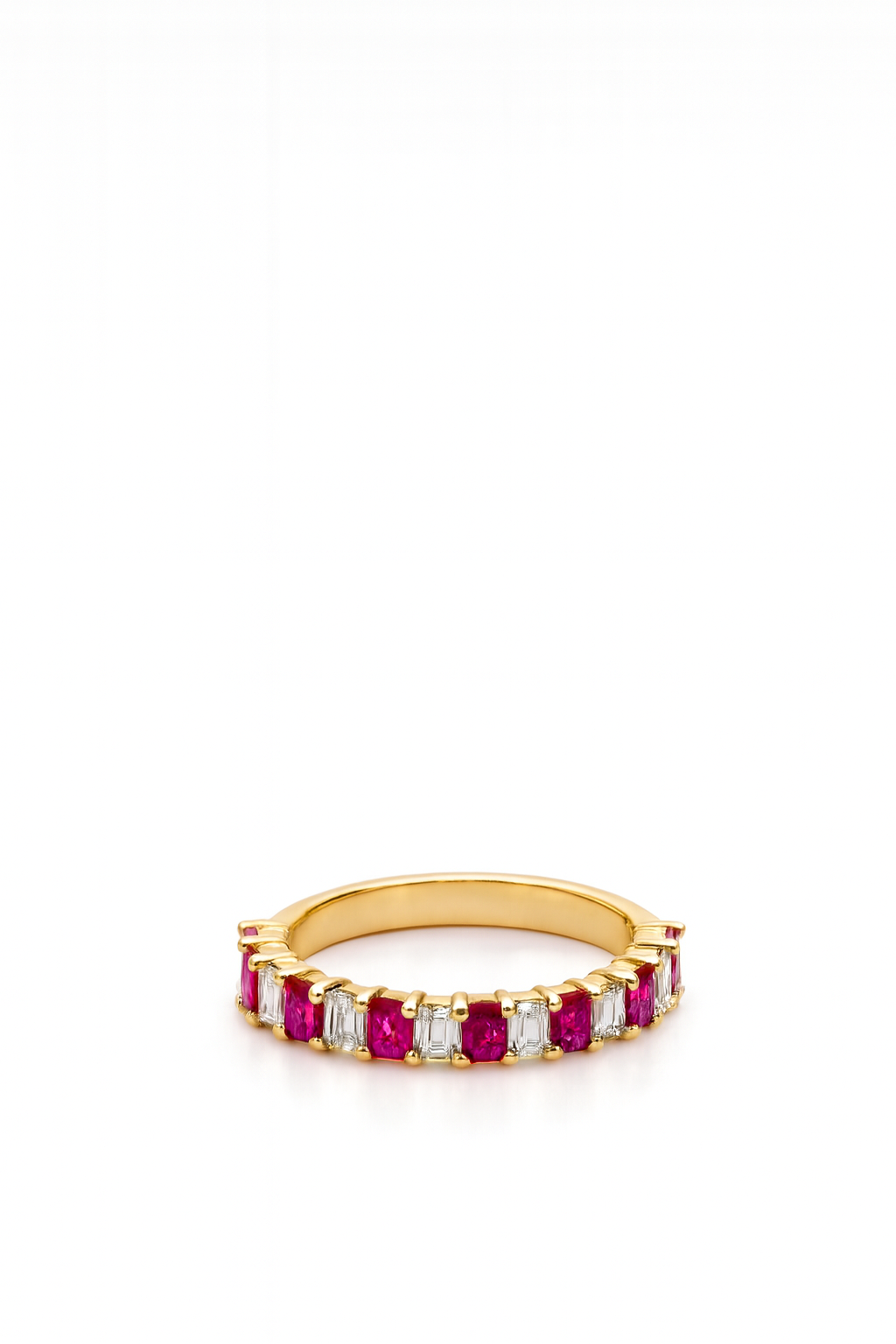 Rubies With Lab Grown Diamonds Half Eternity Band Emerald Cut, 1.6 Carats