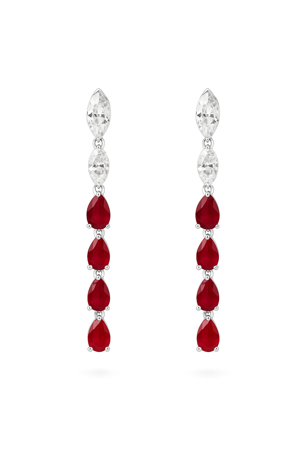 Lab Grown Earrings Drops & Marquise with Rubies 4.5 Carats