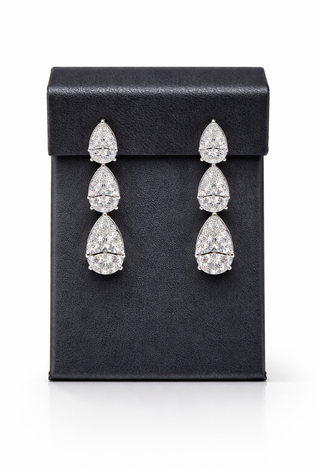 Three Stone Lab Grown Earrings Pear Shape 18.24 Carats