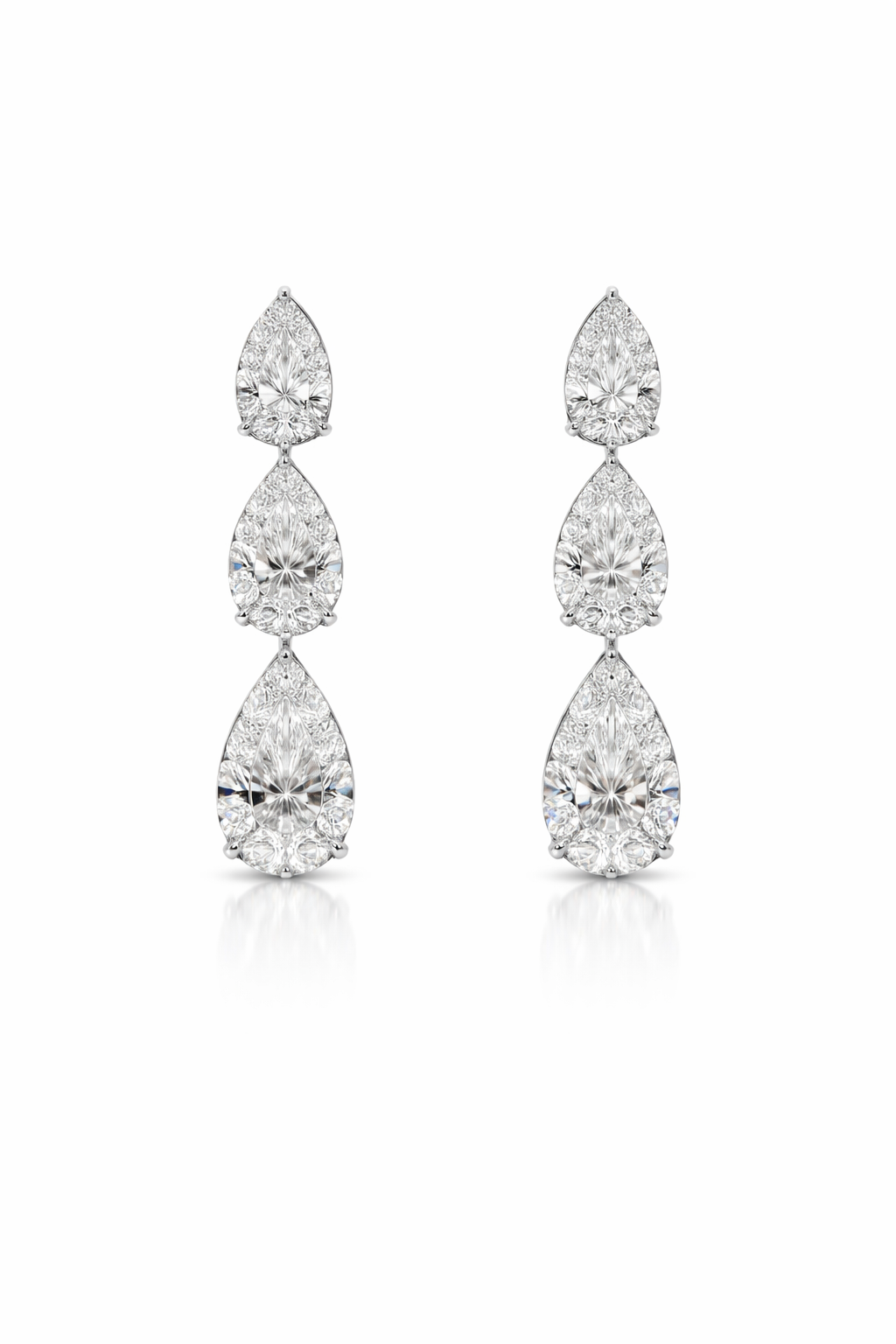 Three Stone Lab Grown Earrings Pear Shape 18.24 Carats