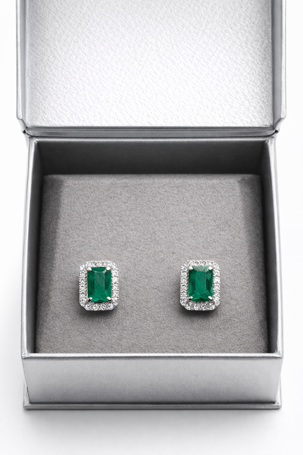 Halo Earrings With Lab Grown Diamonds & Emerald 2.5 Carats