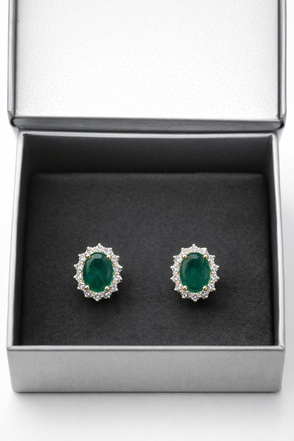 Halo Oval Earrings With Lab Grown Diamonds & Emerald 3.0 Carats