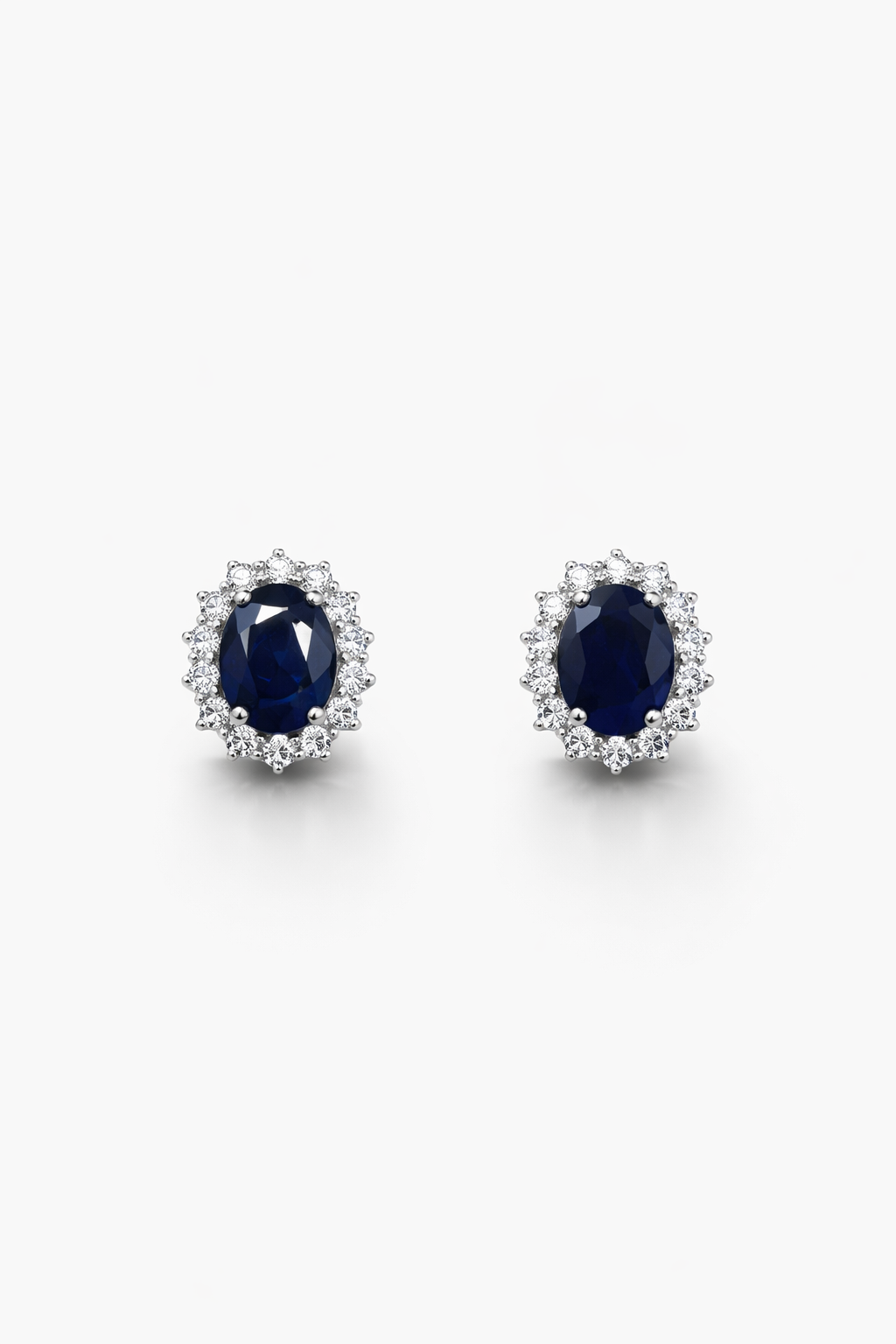 Halo Oval Earrings With Lab Grown Diamonds & Sapphires 3.0 Carats