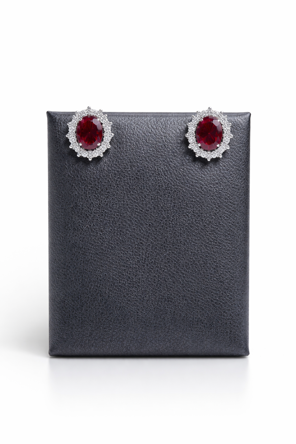 Halo Oval Earrings With Lab Grown Diamonds & Rubies 3.0 Carats