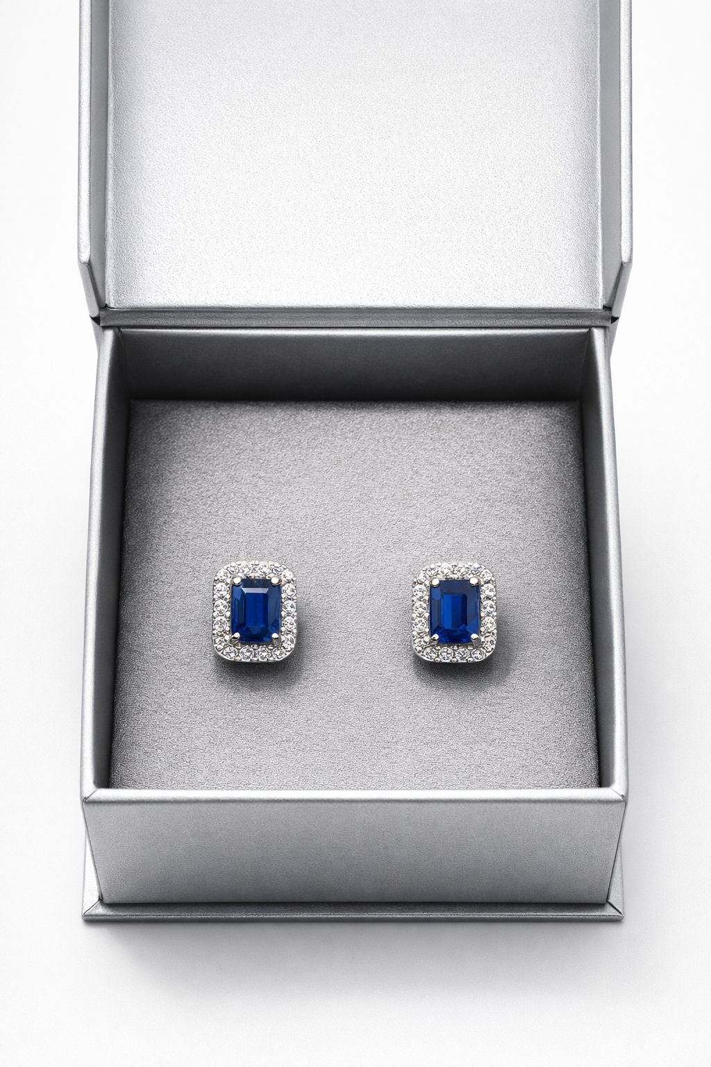 Halo Earrings With Lab Grown Diamonds & Sapphires 2.5 Carats
