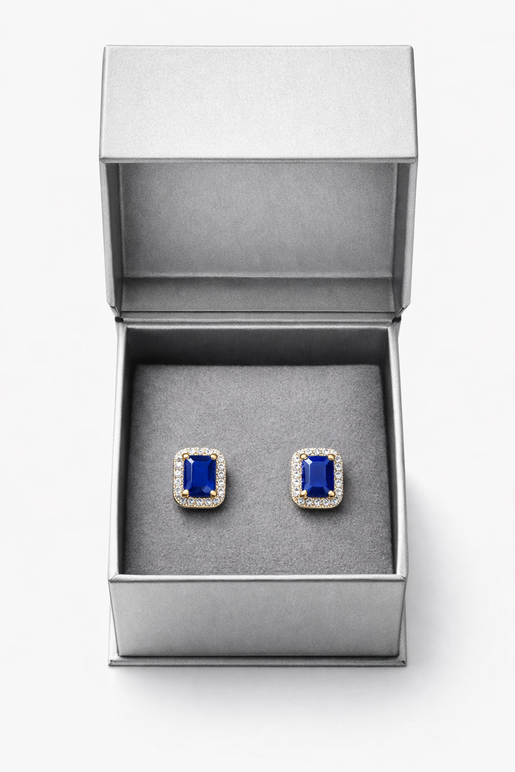 Halo Earrings With Lab Grown Diamonds & Sapphires 2.5 Carats