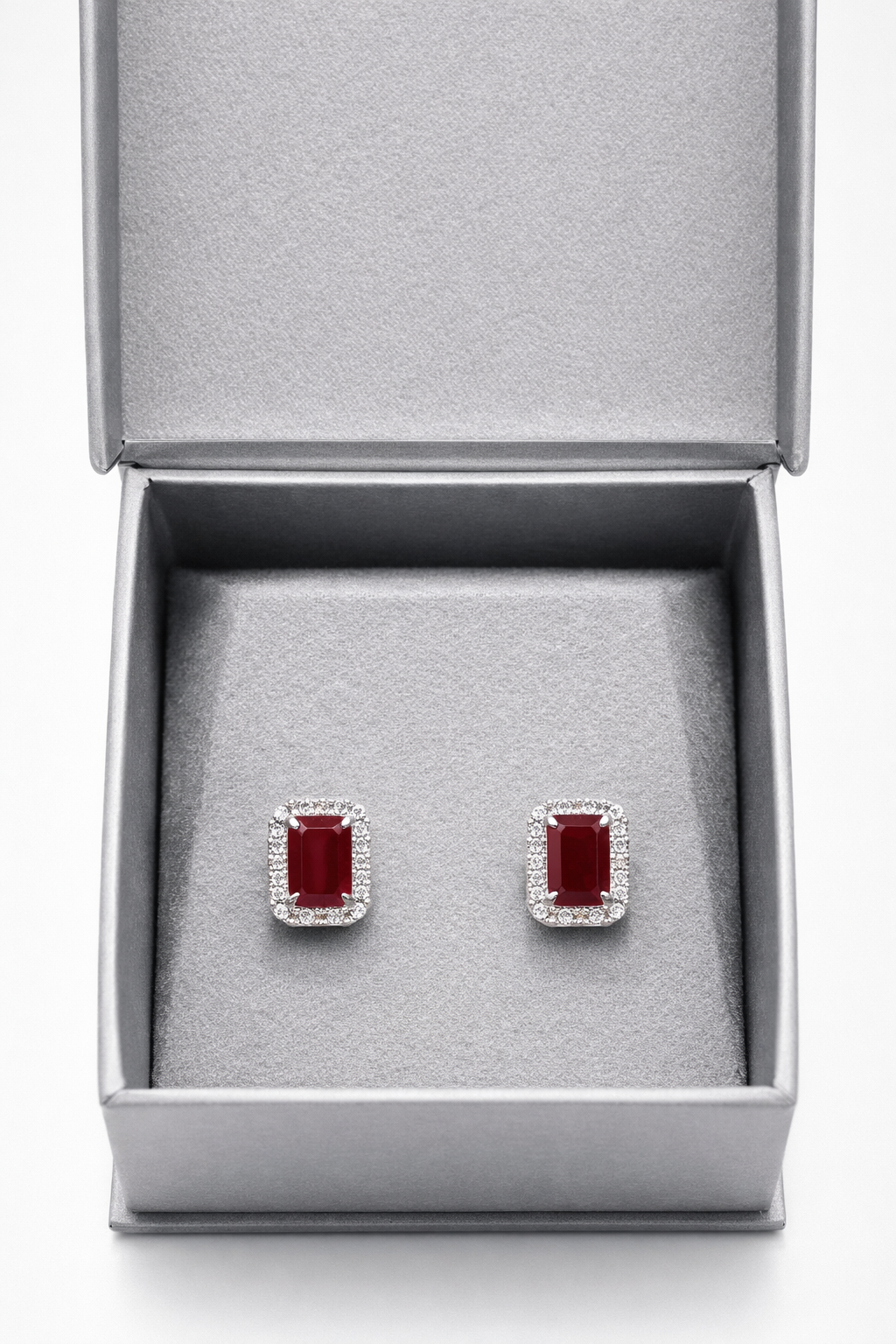 Halo Earrings With Lab Grown Diamonds & Rubies 2.5 Carats