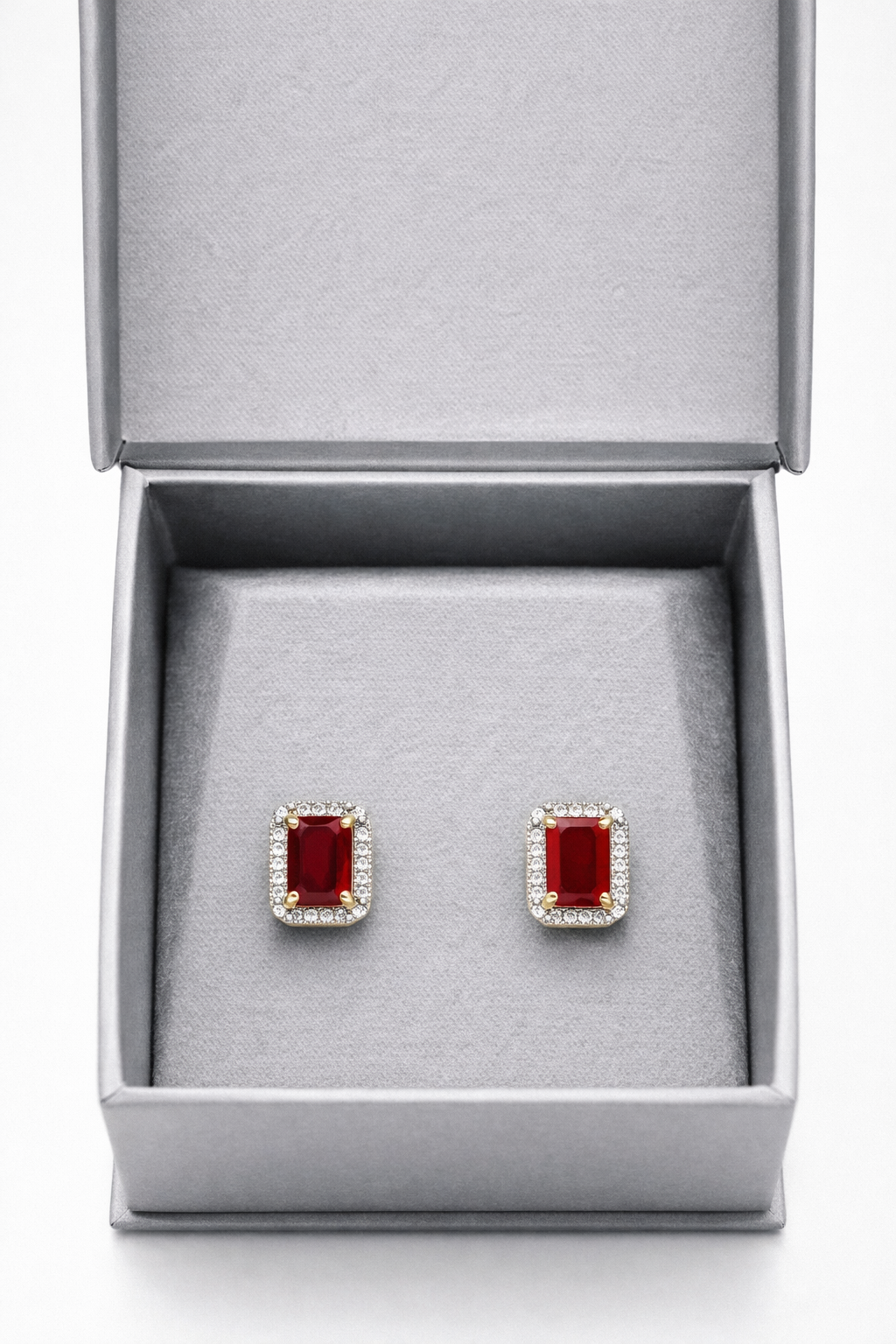 Halo Earrings With Lab Grown Diamonds & Rubies 2.5 Carats