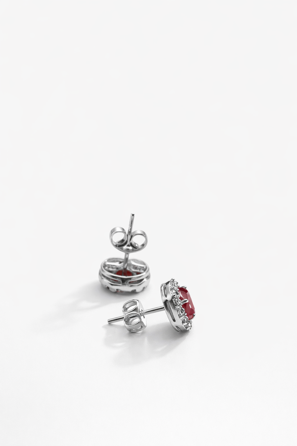 Halo Round Earrings With Lab Grown Diamonds & Rubies 1.7 Carats