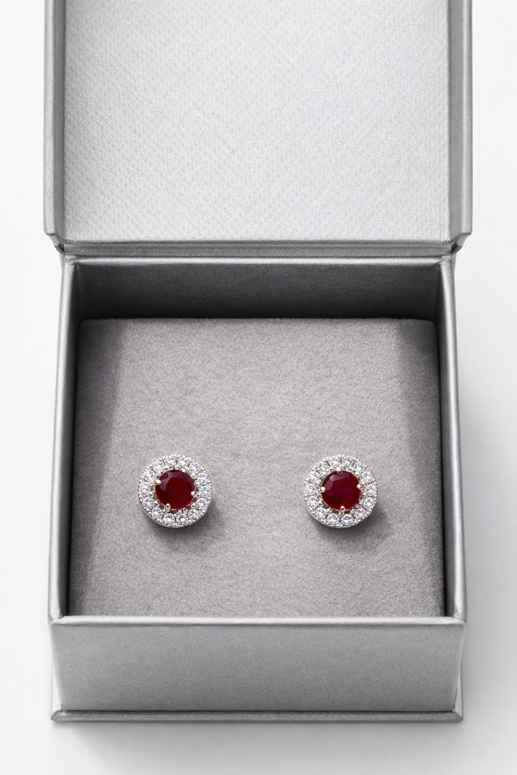 Halo Round Earrings With Lab Grown Diamonds & Rubies 1.7 Carats
