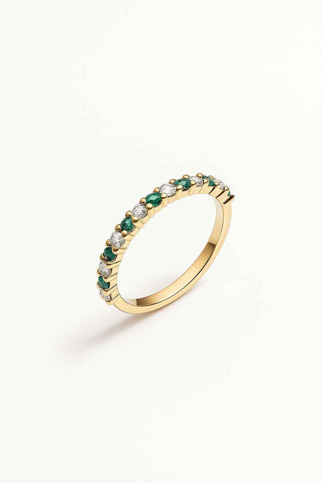 half Eternity Ring with natural emeralds and Lab Grown Diamonds .80 carats