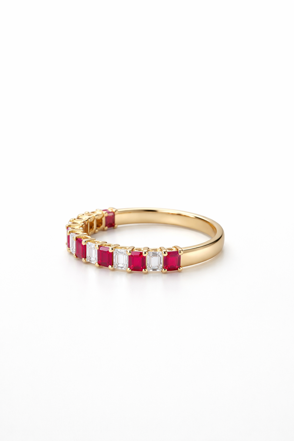 Rubies With Lab Grown Diamonds Half Eternity Band Emerald Cut, 1.6 Carats