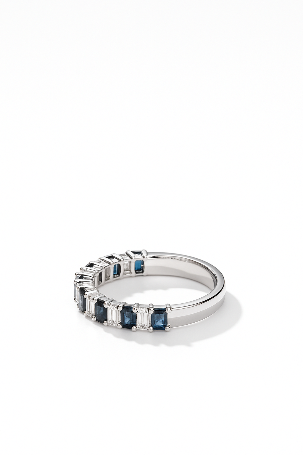 Sapphire With Lab Grown Diamonds Half Eternity Band Emerald Cut, 1.6 Carats