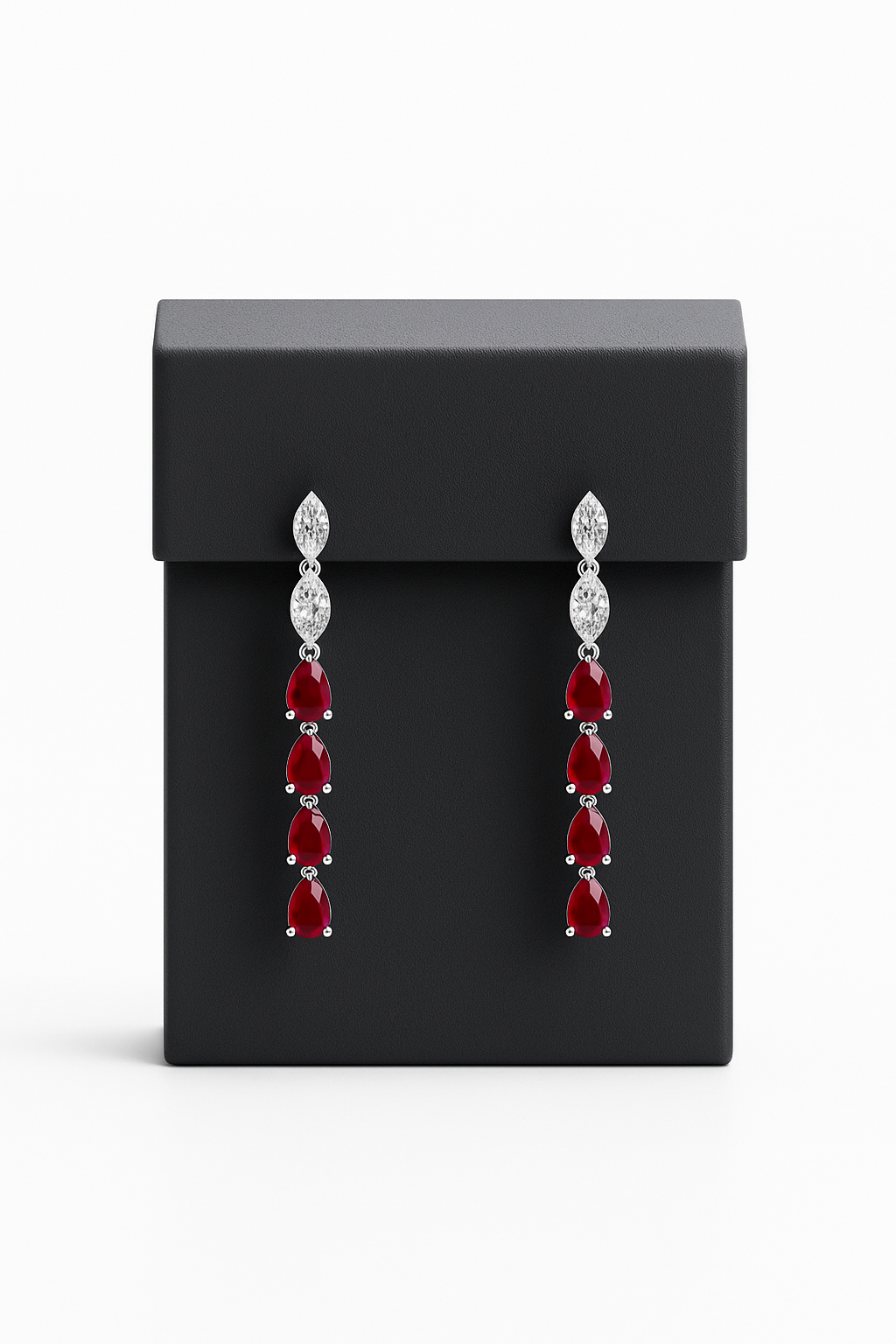 Lab Grown Earrings Drops & Marquise with Rubies 4.5 Carats