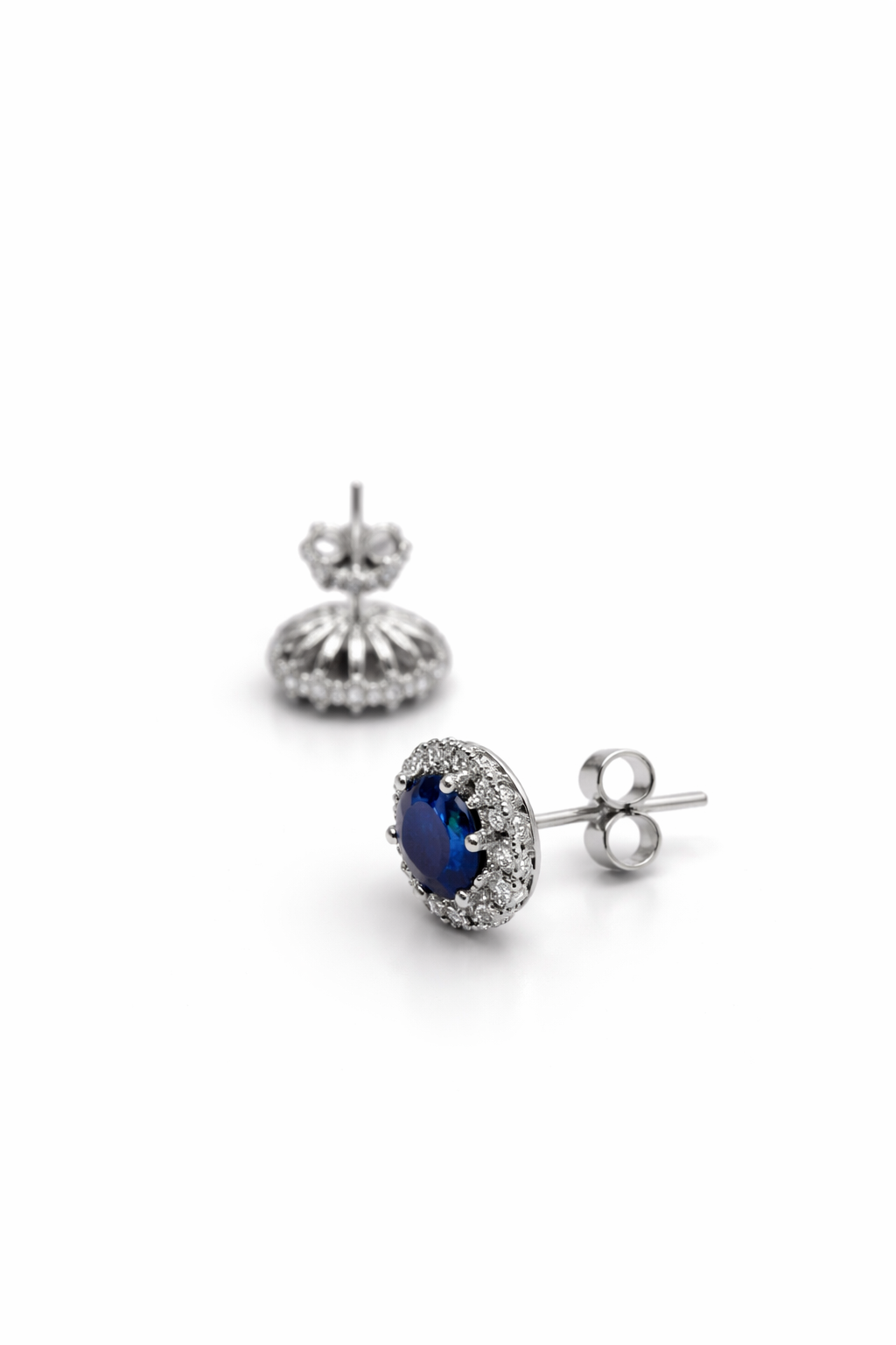 Halo Oval Earrings With Lab Grown Diamonds & Sapphires 3.0 Carats
