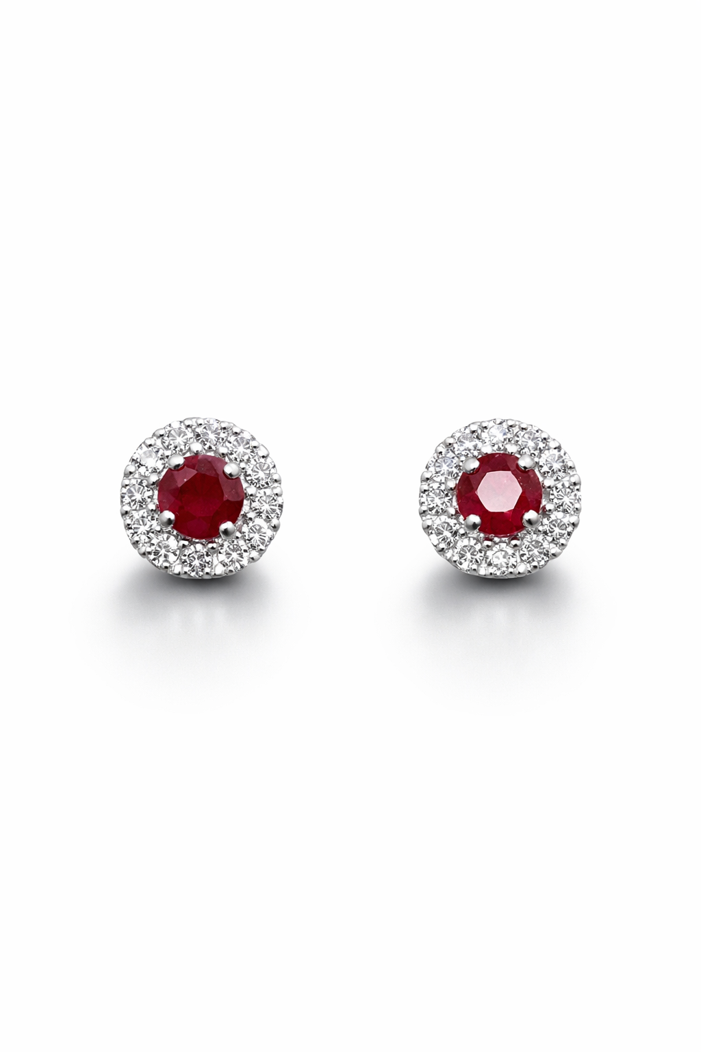Halo Round Earrings With Lab Grown Diamonds & Rubies 1.7 Carats