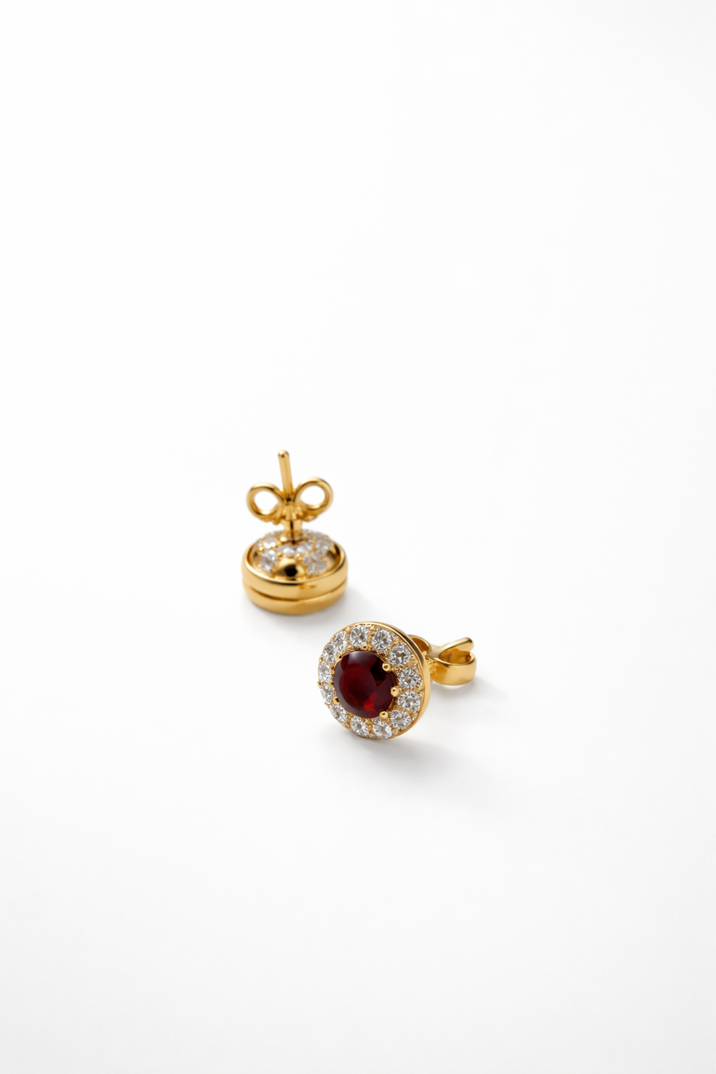 Halo Round Earrings With Lab Grown Diamonds & Rubies 1.7 Carats