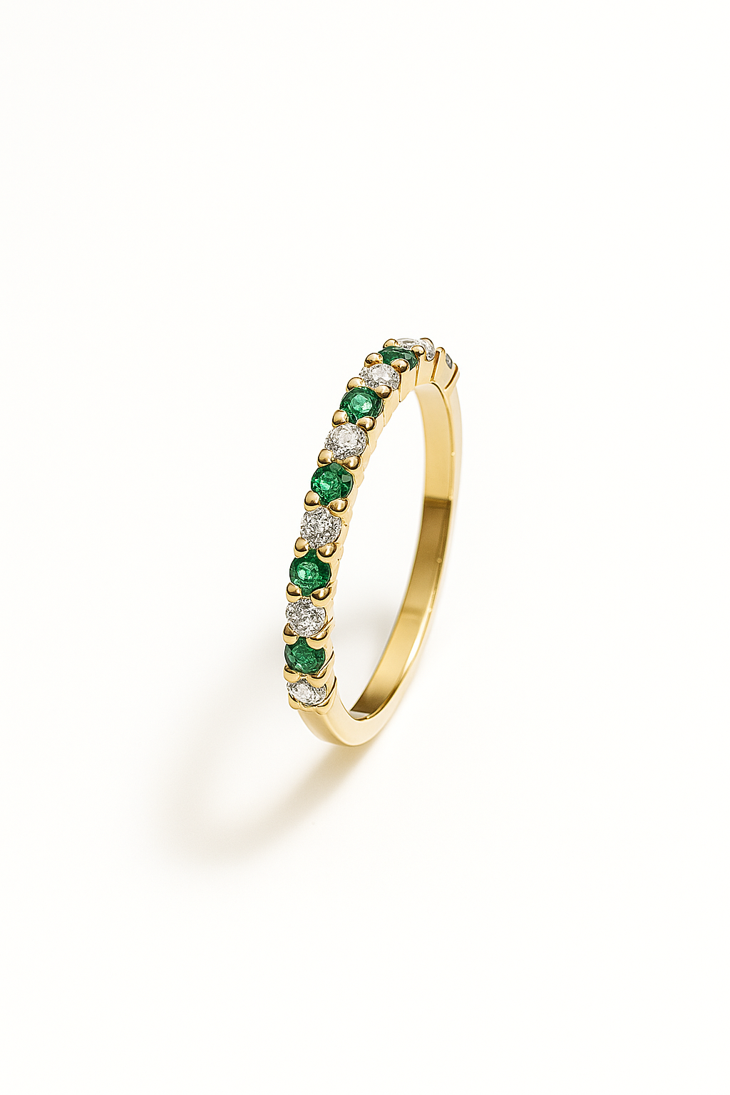 half Eternity Ring with natural emeralds and Lab Grown Diamonds .80 carats