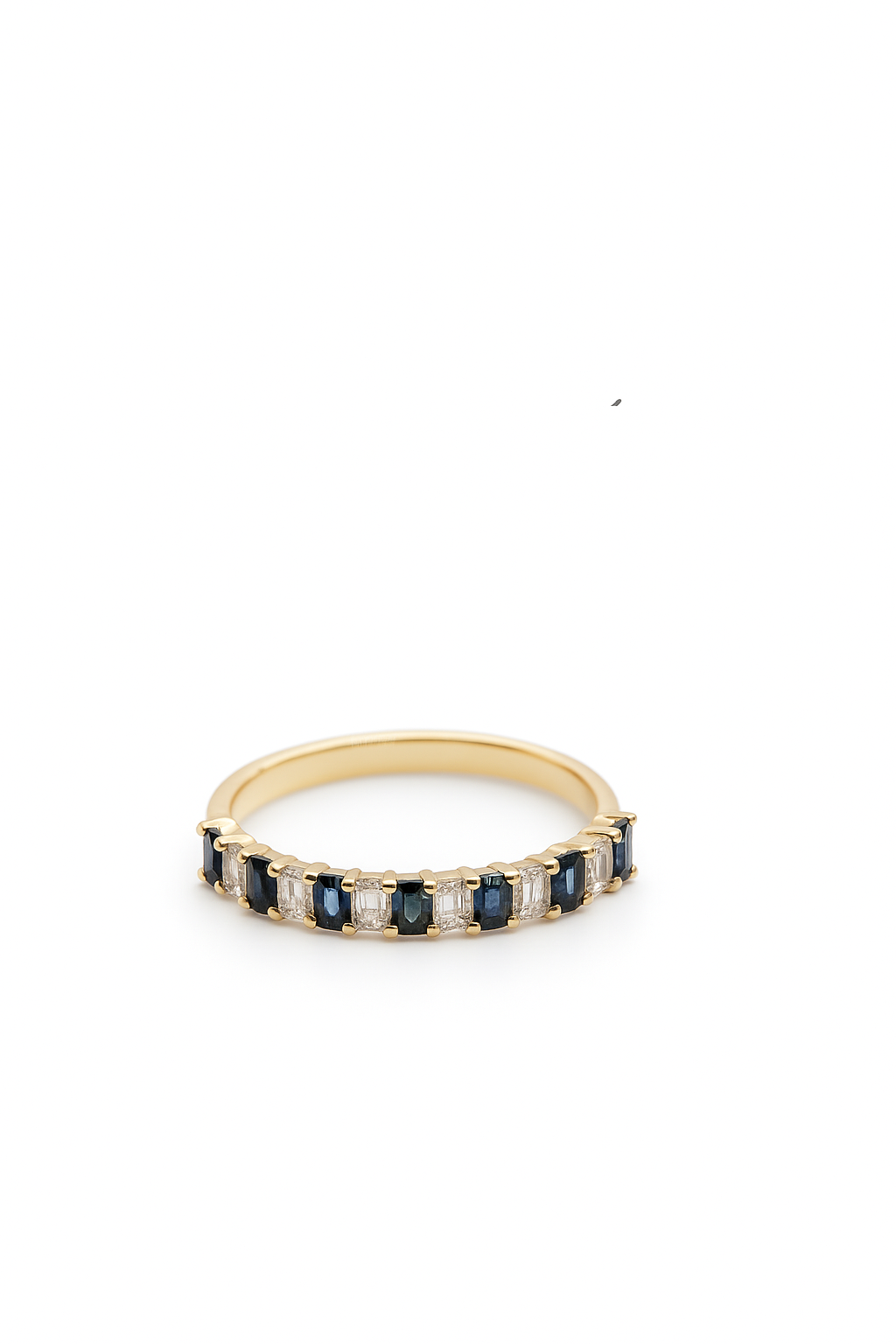 Emerald Cut Half Eternity Ring With Sapphire and Lab Grown Diamonds 1.4 Carats