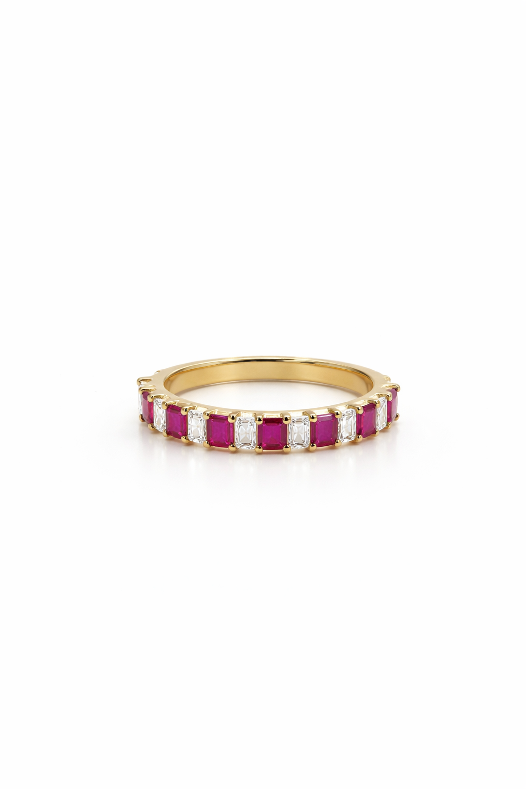 Rubies With Lab Grown Diamonds Half Eternity Band Emerald Cut, 1.6 Carats
