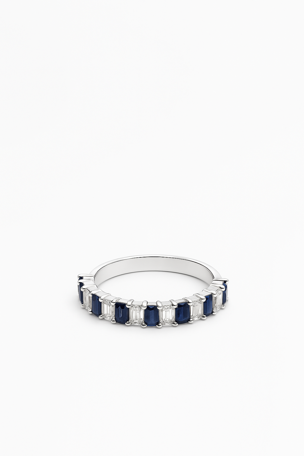 Sapphire With Lab Grown Diamonds Half Eternity Band Emerald Cut, 1.6 Carats